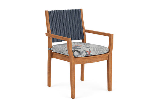 Lloyd Flanders - Teak Loom Back Teak Dining Armchair In Denim Blue Finish With Delicate Botanical Slate Fabric - 2862010402076 view 1