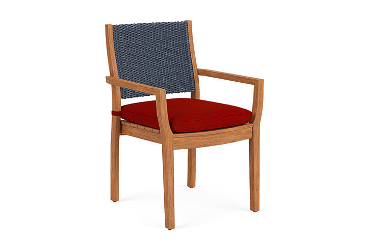 Lloyd Flanders - Teak Loom Back Teak Dining Armchair In Denim Blue Finish With Partyline Lollipop Fabric - 2862010402054 view 1