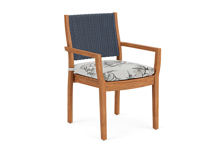 Lloyd Flanders - Teak Loom Back Teak Dining Armchair In Denim Blue Finish With Serena Floral Dove Fabric - 2862010402077 view 1