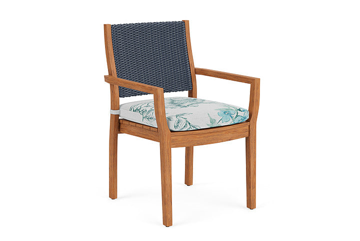 Lloyd Flanders - Teak Loom Back Teak Dining Armchair In Denim Blue Finish With Serena Floral Mist Fabric - 2862010402078 view 1