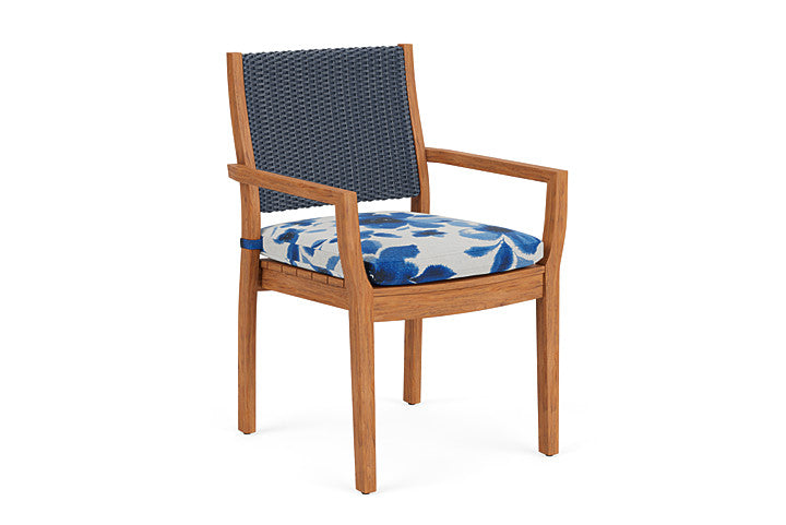 Lloyd Flanders - Teak Loom Back Teak Dining Armchair In Denim Blue Finish With Watercolor Blossom Capri Fabric - 286201040672 view 1