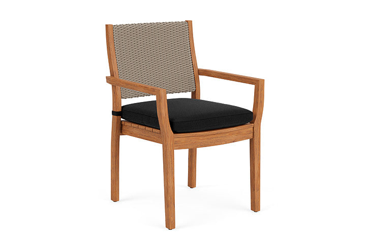 Lloyd Flanders - Teak Loom Back Teak Dining Armchair In French Beige Finish With Canvas Black Fabric - 286201007157 view 1