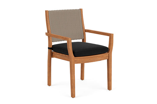 Lloyd Flanders - Teak Loom Back Teak Dining Armchair In French Beige Finish With Canvas Black Fabric - 286201007157 view 1