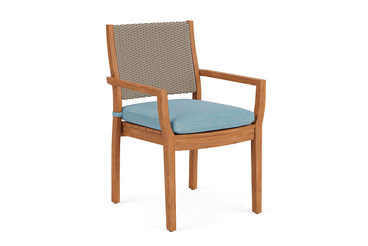 Lloyd Flanders - Teak Loom Back Teak Dining Armchair In French Beige Finish With Leeds Light Blue Fabric - 2862010072058 view 1