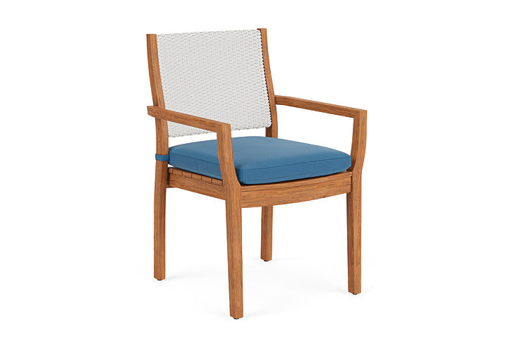 Lloyd Flanders - Teak Loom Back Teak Dining Armchair In Matte White Finish With Bamboo Bay Sky Fabric - 2862010042007 view 1