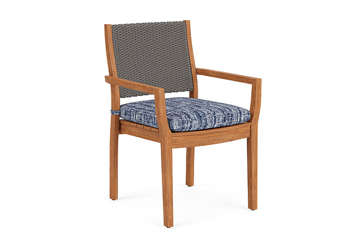 Lloyd Flanders - Teak Loom Back Teak Dining Armchair In Pewter Finish With Visions Cobalt Fabric - 286201079683 view 1