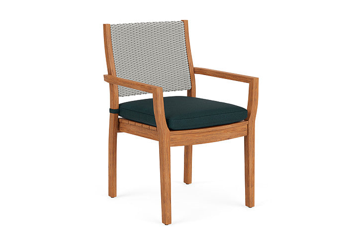 Lloyd Flanders - Teak Loom Back Teak Dining Armchair In Platinum Finish With Sandberg Lagoon Fabric - 2862010142039 view 1