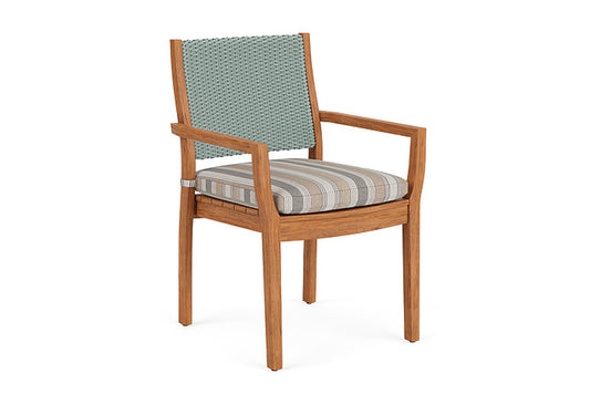 Lloyd Flanders - Teak Loom Back Teak Dining Armchair In Sea Glass Finish With Purveyor Pewter Fabric - 286201028146 view 1