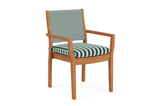 Lloyd Flanders - Teak Loom Back Teak Dining Armchair In Sea Glass Finish With Safari/White Stripe Fabric - 286201028269 view 1