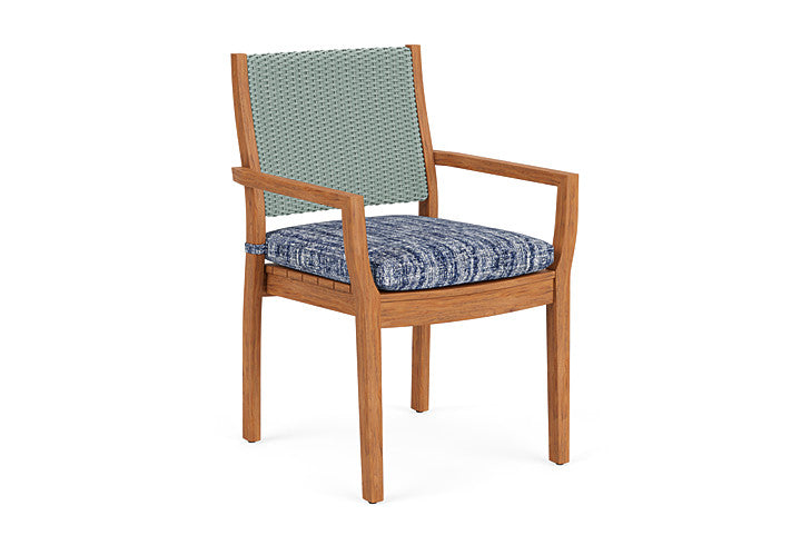 Lloyd Flanders - Teak Loom Back Teak Dining Armchair In Sea Glass Finish With Visions Cobalt Fabric - 286201028683 view 1