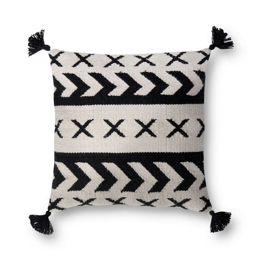 Loloi - P0502 Black / Ivory 18in x 18in Cover w/Down Pillow - DSETP0502BLIVPIL1 veiw 1