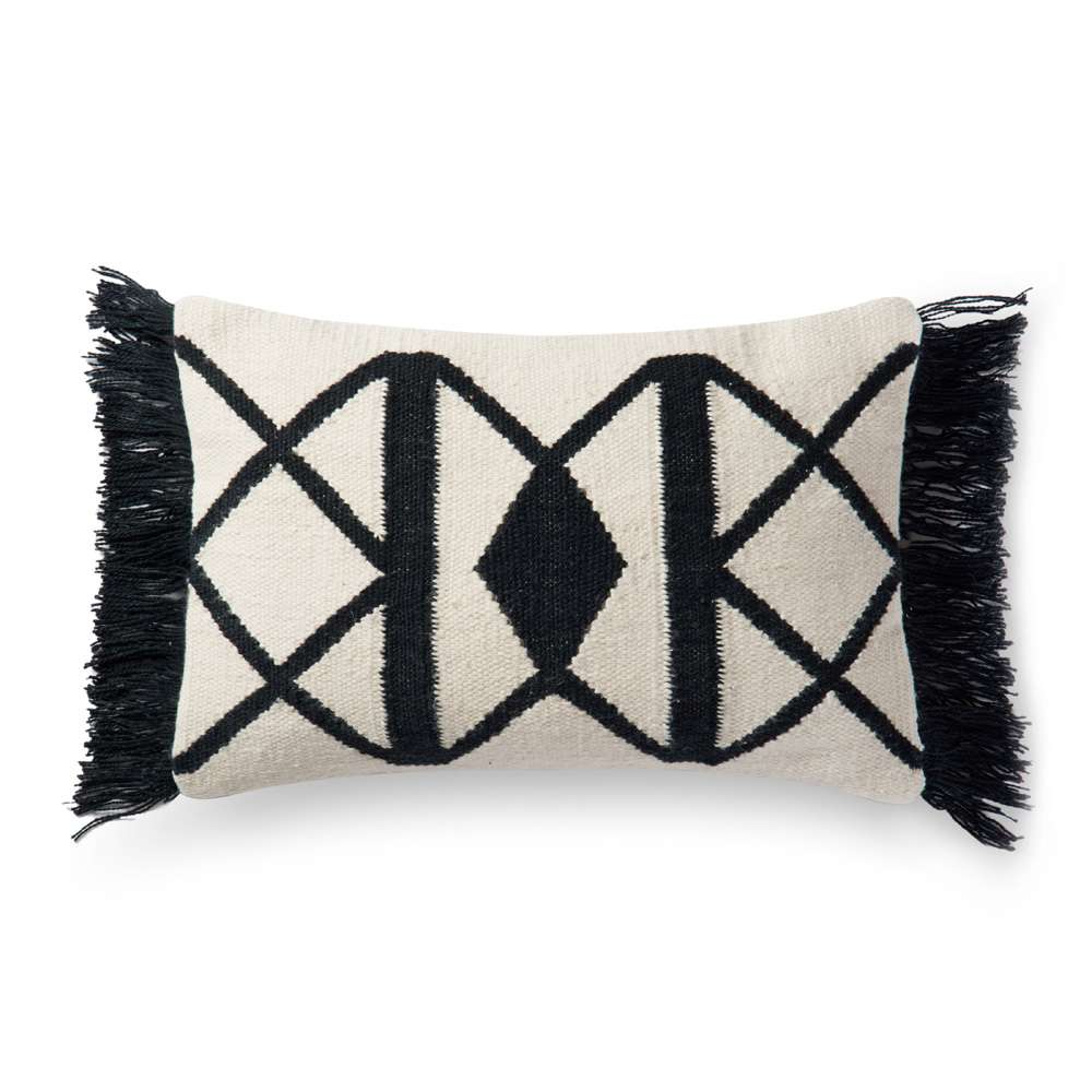 Loloi - P0503 Black / Ivory 13in x 21in Cover w/Down Pillow - DSETP0503BLIVPIL5 veiw 1