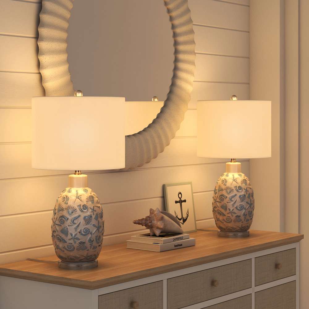 Lux Lighting - Jenny 26in Ceramic / Crystal Table Lamp, White and Blue, (Set of 2) - LUX-M164-WHITE/BLUE veiw 1