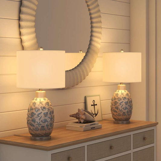 Lux Lighting - Jenny 26in Ceramic / Crystal Table Lamp, White and Blue, (Set of 2) - LUX-M164-WHITE/BLUE veiw 1
