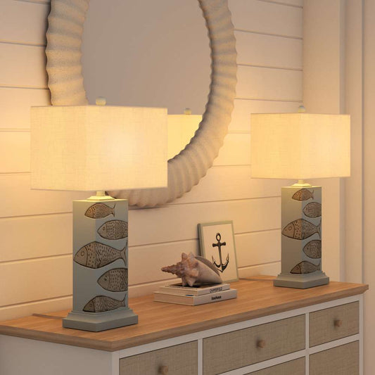 Lux Lighting - Pompano 28in Polyresin Coastal Fish Table lamp, (Set of 2) - LUX-2060-BLUE/NAT veiw 1