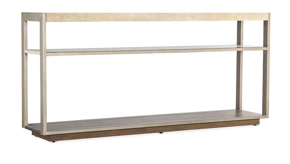 M Furnishings - Hammon Travertine/Metal Square Console Table - M11-80151-00 veiw 1