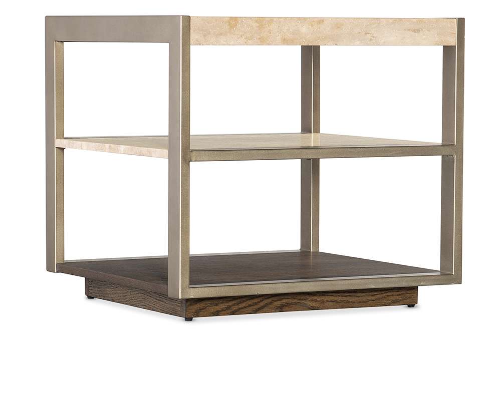 M Furnishings - Hammon Travertine/Metal Square Side Table - M11-80113-00 veiw 1