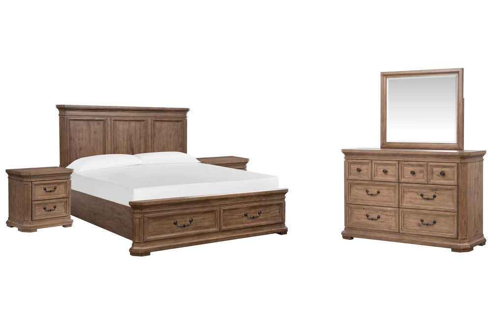 Magnussen - Adler Court Florentine Walnut King Panel Storage Bed 2 Nightstands And Drawer Dresser With Landscape Mirror - B5991-64A-KIT4 view 1