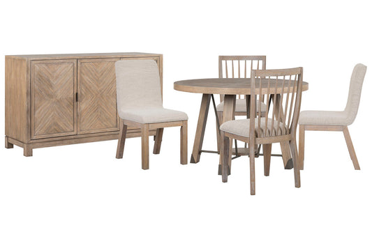 Magnussen - Ainsley Cerused Khaki 48" Round Dining Table With 2 Side Chairs 2 Host Chairs And Buffet - D5333-22-KIT10 view 1