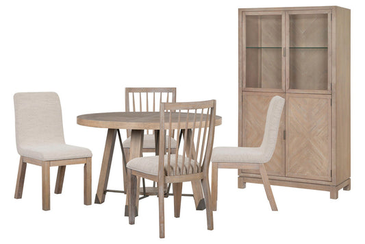 Magnussen - Ainsley Cerused Khaki 48" Round Dining Table With 2 Side Chairs 2 Host Chairs And Display Cabinet - D5333-22-KIT11 view 1