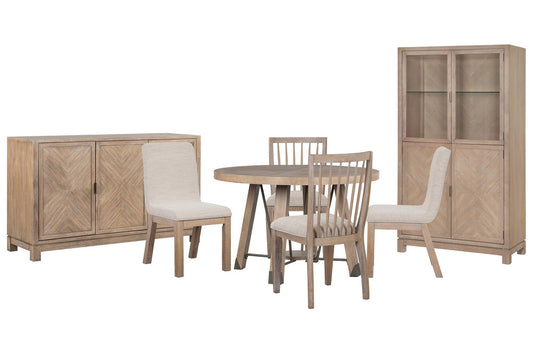 Magnussen - Ainsley Cerused Khaki 48" Round Dining Table With 2 Side Chairs 2 Host Chairs Buffet And Display Cabinet - D5333-22-KIT12 view 1