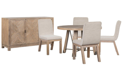 Magnussen - Ainsley Cerused Khaki 48" Round Dining Table With 4 Host Chairs And Buffet - D5333-22-KIT6 view 1