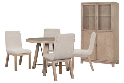 Magnussen - Ainsley Cerused Khaki 48" Round Dining Table With 4 Host Chairs And Display Cabinet - D5333-22-KIT7 view 1
