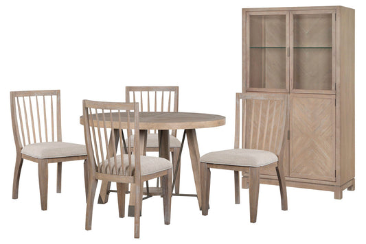 Magnussen - Ainsley Cerused Khaki 48" Round Dining Table With 4 Side Chairs And Display Cabinet - D5333-22-KIT3 view 1