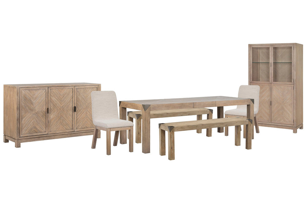 Magnussen - Ainsley Cerused Khaki Extendable Rectangular Dining Table With 2 Benches 2 Host Chairs And Display Cabinet - D5333-20-KIT53 view 1