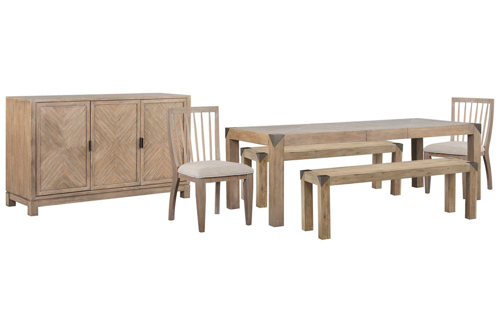 Magnussen - Ainsley Cerused Khaki Extendable Rectangular Dining Table With 2 Benches 2 Side Chairs And Buffet - D5333-20-KIT49 view 1