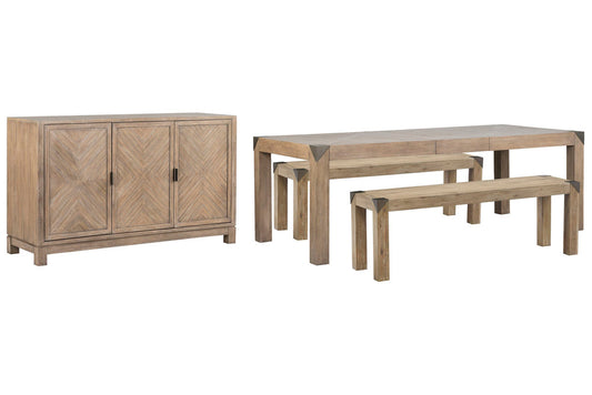 Magnussen - Ainsley Cerused Khaki Extendable Rectangular Dining Table With 2 Benches And Buffet - D5333-20-KIT46 view 1