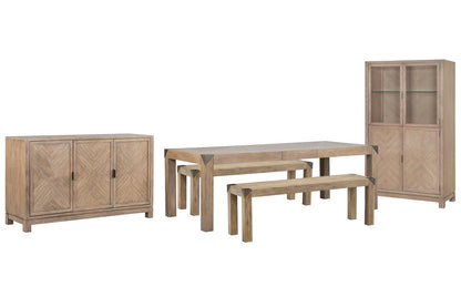 Magnussen - Ainsley Cerused Khaki Extendable Rectangular Dining Table With 2 Benches And Display Cabinet - D5333-20-KIT47 view 1