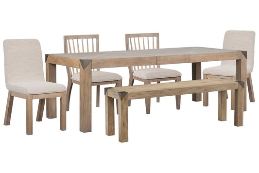 Magnussen - Ainsley Cerused Khaki Extendable Rectangular Dining Table With 2 Side Chairs 2 Host Chairs And Bench - D5333-20-KIT41 view 1