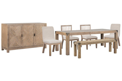 Magnussen - Ainsley Cerused Khaki Extendable Rectangular Dining Table With 2 Side Chairs 2 Host Chairs Bench And Buffet - D5333-20-KIT42 view 1
