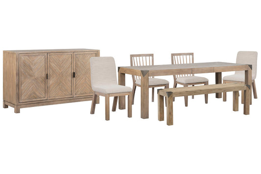 Magnussen - Ainsley Cerused Khaki Extendable Rectangular Dining Table With 2 Side Chairs 2 Host Chairs Bench And Buffet - D5333-20-KIT42 view 1
