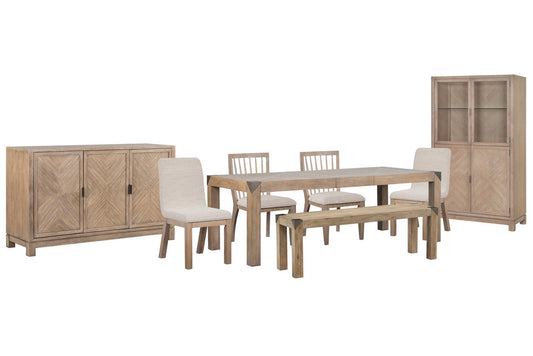 Magnussen - Ainsley Cerused Khaki Extendable Rectangular Dining Table With 2 Side Chairs 2 Host Chairs Bench Buffet And Display Cabinet - D5333-20-KIT44 view 1