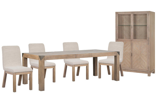Magnussen - Ainsley Cerused Khaki Extendable Rectangular Dining Table With 4 Host Chairs And Display Cabinet - D5333-20-KIT15 view 1
