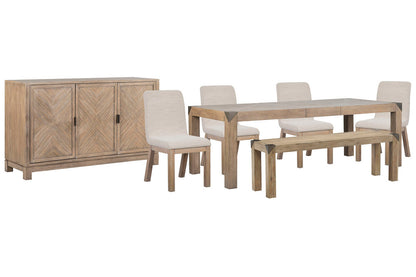 Magnussen - Ainsley Cerused Khaki Extendable Rectangular Dining Table With 4 Host Chairs Bench And Buffet - D5333-20-KIT30 view 1