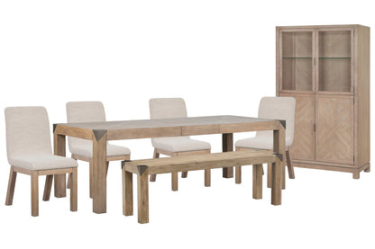 Magnussen - Ainsley Cerused Khaki Extendable Rectangular Dining Table With 4 Host Chairs Bench And Display Cabinet - D5333-20-KIT31 view 1