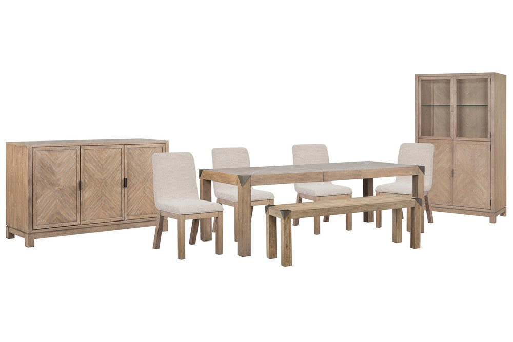 Magnussen - Ainsley Cerused Khaki Extendable Rectangular Dining Table With 4 Host Chairs Bench Buffet And Display Cabinet - D5333-20-KIT32 view 1
