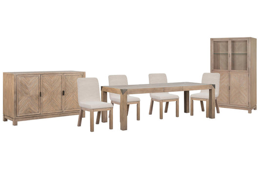Magnussen - Ainsley Cerused Khaki Extendable Rectangular Dining Table With 4 Host Chairs Buffet And Display Cabinet - D5333-20-KIT16 view 1