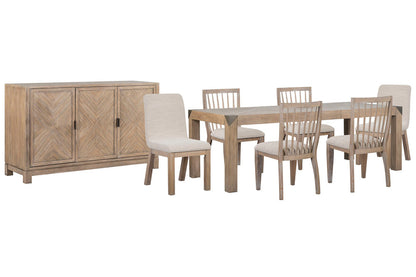 Magnussen - Ainsley Cerused Khaki Extendable Rectangular Dining Table With 4 Side Chairs 2 Host Chairs And Buffet - D5333-20-KIT34 view 1