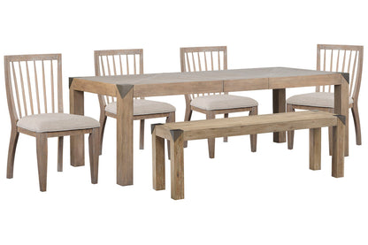 Magnussen - Ainsley Cerused Khaki Extendable Rectangular Dining Table With 4 Side Chairs And Bench - D5333-20-KIT25 view 1