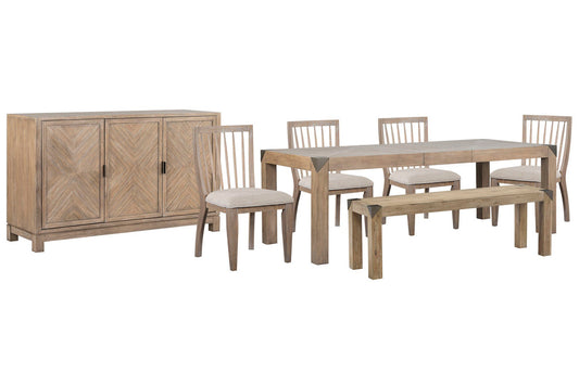 Magnussen - Ainsley Cerused Khaki Extendable Rectangular Dining Table With 4 Side Chairs Bench And Buffet - D5333-20-KIT26 view 1