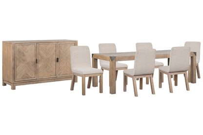 Magnussen - Ainsley Cerused Khaki Extendable Rectangular Dining Table With 6 Host Chairs And Buffet - D5333-20-KIT18 view 1