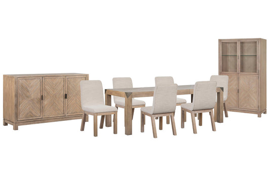 Magnussen - Ainsley Cerused Khaki Extendable Rectangular Dining Table With 6 Host Chairs Buffet And Display Cabinet - D5333-20-KIT20 view 1