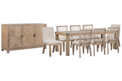 Magnussen - Ainsley Cerused Khaki Extendable Rectangular Dining Table With 6 Side Chairs 2 Host Chairs And Buffet - D5333-20-KIT38 view 1