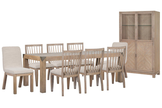 Magnussen - Ainsley Cerused Khaki Extendable Rectangular Dining Table With 6 Side Chairs 2 Host Chairs And Display Cabinet - D5333-20-KIT39 view 1