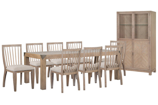Magnussen - Ainsley Cerused Khaki Extendable Rectangular Dining Table With 8 Side Chairs And Display Cabinet - D5333-20-KIT11 view 1