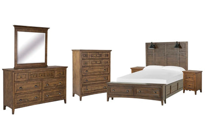 Magnussen - Bay Creek Toasted Nutmeg California King Lamp Panel Storage Bed 2 Small Nightstands Drawer Dresser With Landscape Mirror And Drawer Chest - B4398-79B-KIT10 view 1